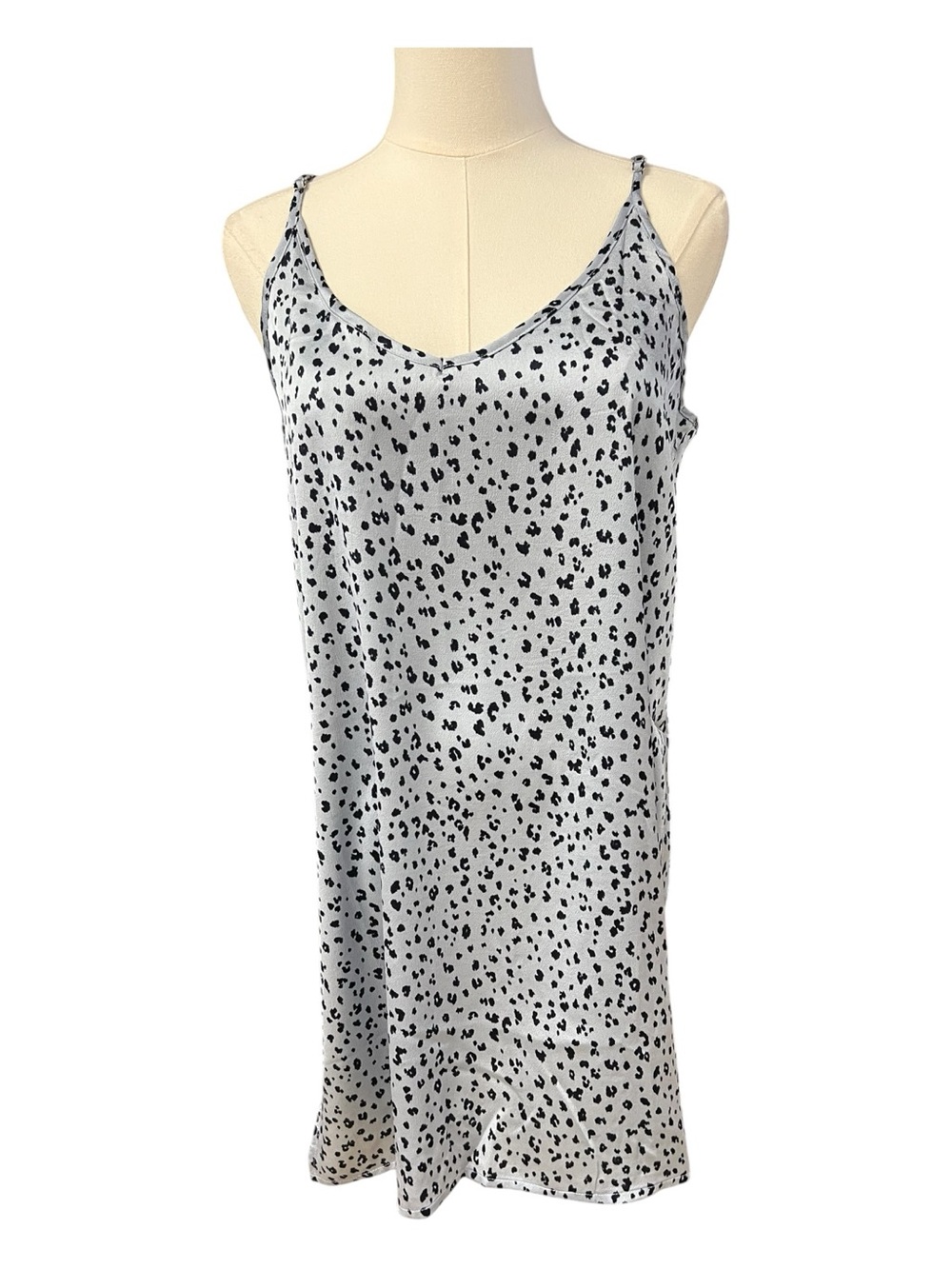 NWOT Zenana Blue Leopard Print Satin Slip Dress Side Slits | Size M